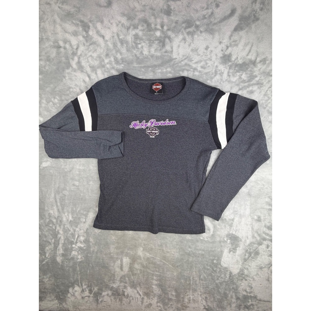 Harley Davidson Long Sleeve Shirt Womens XL Gray Excellent Kansas City Graphic
